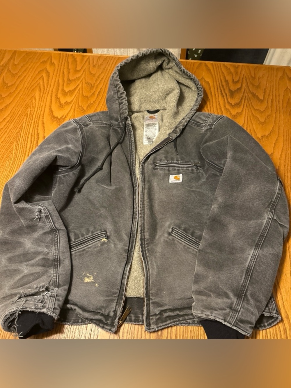 CARHARTT WJ141 Womens Medium Black Sandstone Duck Sherpa Lined Jacket Hood